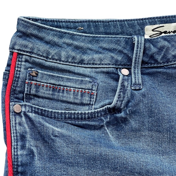 Seven7 size 10 mid rise ankle distressed skinny jeans with red stripes down legs - Picture 8 of 16